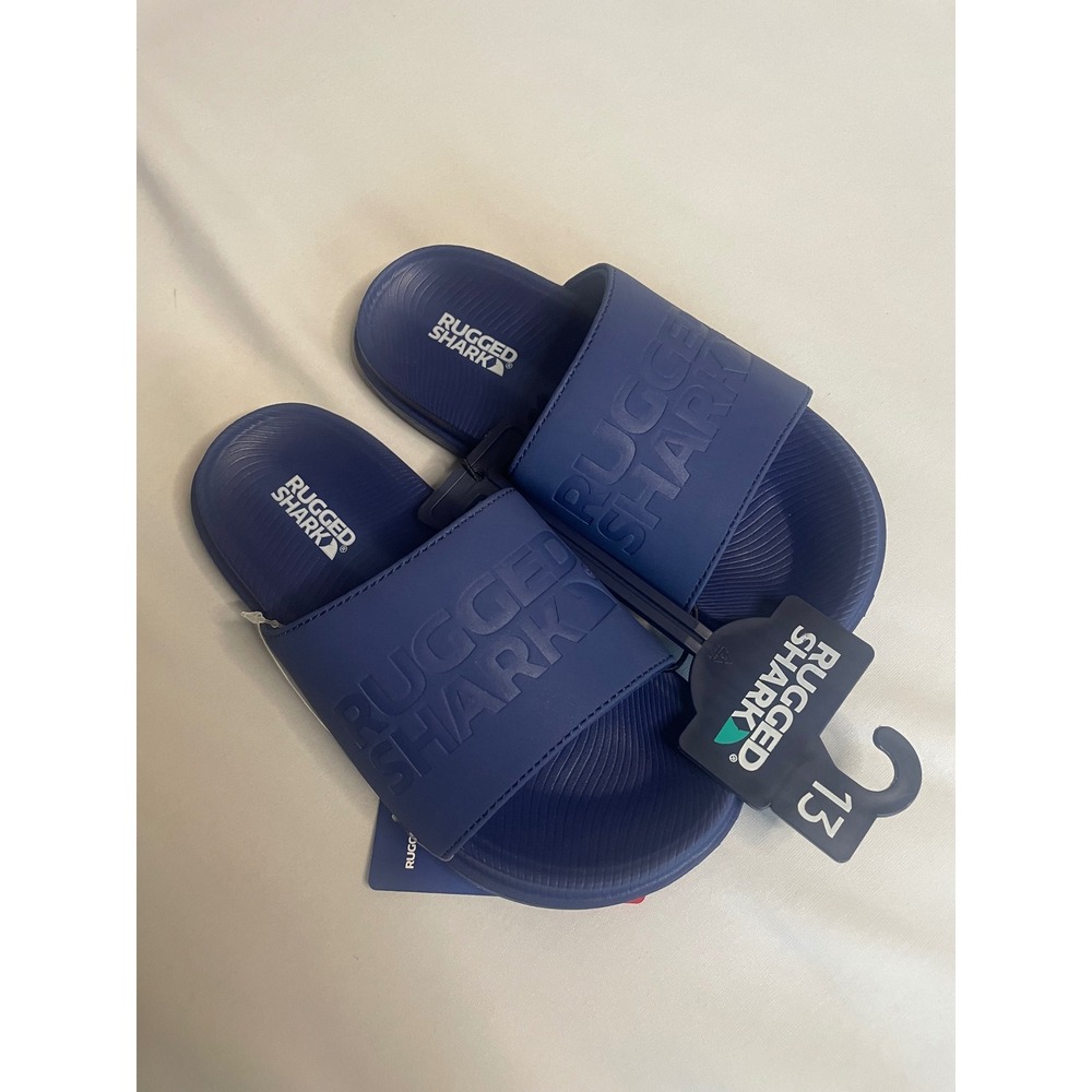 Rugged Shark Boys Navy Blue Slide Sandals Pool Shoes Size 13 NEW